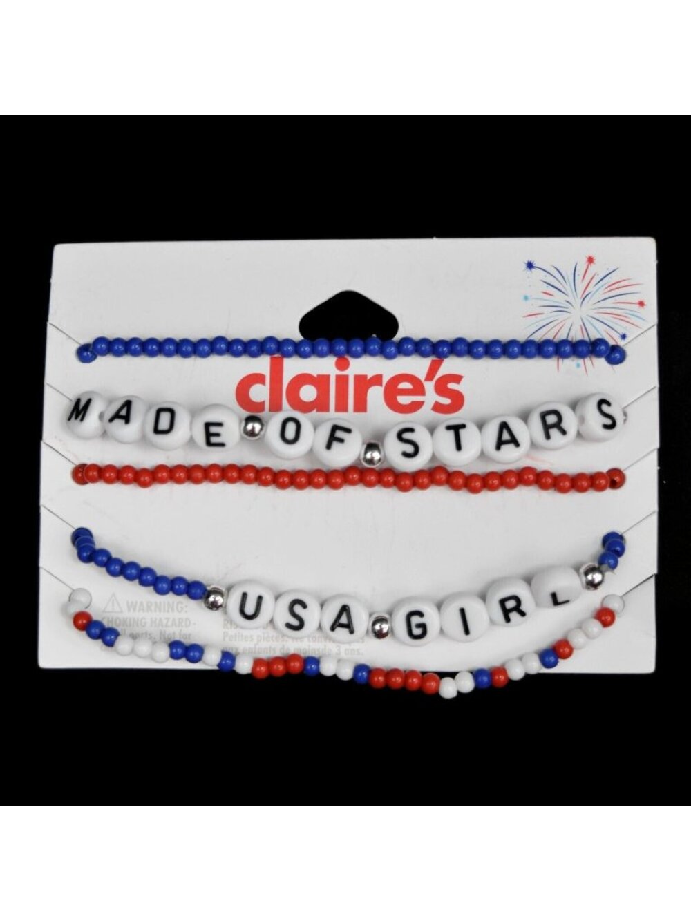 Claires Bracelets Stretch Beaded USA Girl Patriotic 4th of July Red White Blue